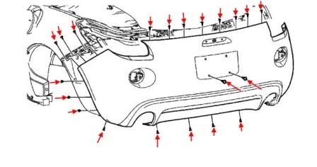 The scheme of fastening of the rear bumper Saturn Sky