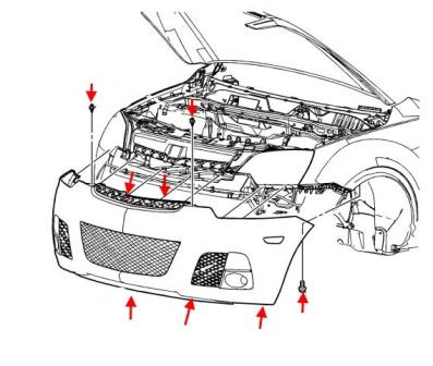 The scheme of fastening of the front bumper Saturn Vue (2008-2010)