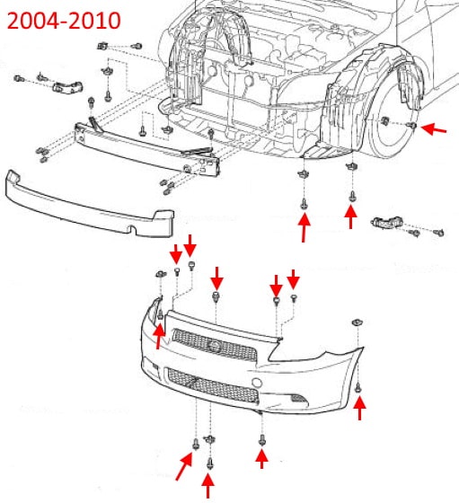 Scion tC front bumper attachment diagram