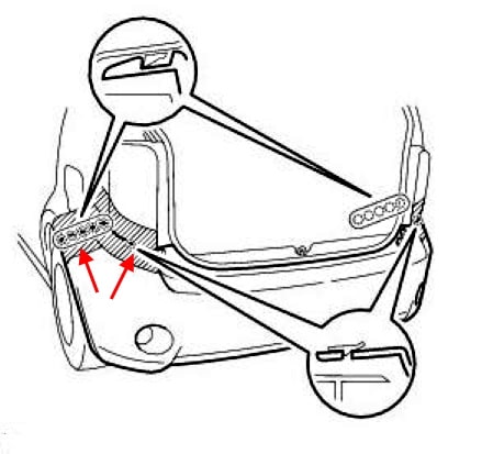 Diagrama de montaje del parachoques trasero del Scion xB (2006-2015) (Toyota Rukus)