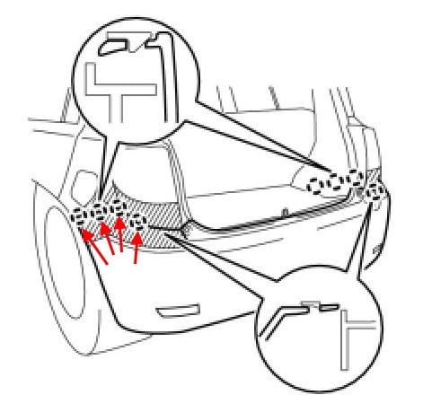Diagrama de montaje del parachoques trasero del Scion xD (Toyota Ist)