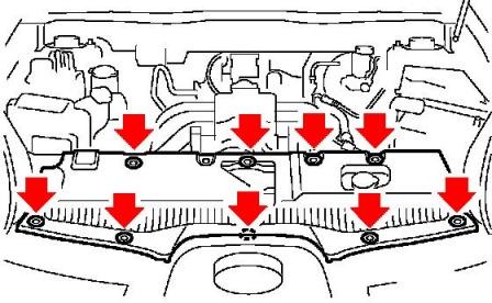 the scheme of fastening of the front bumper of the Subaru Tribeca B9 (2005-2007)