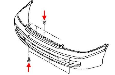 the scheme of fastening of the front bumper of the Subaru Baja