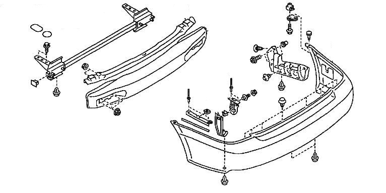 esquema de montaje del parachoques trasero Subaru Baja Sedan (Wagon) 