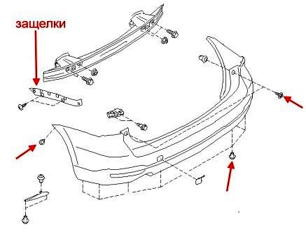 the scheme of fastening of the rear bumper Subaru Forester SJ (2014)