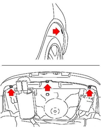 esquema de montaje del parachoques trasero Subaru Impreza (2000-2007)