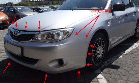 места крепления переднего бампера Subaru Impreza (2007-2011)