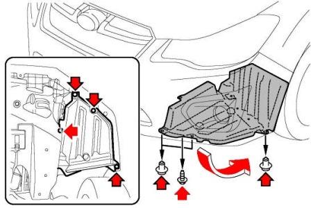 Diagrama de fijación del revestimiento del paso de rueda delantero Subaru Impreza (2011-2016)