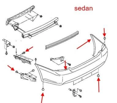 scheme of fastening of a back bumper for Subaru Legacy (2003-2009)