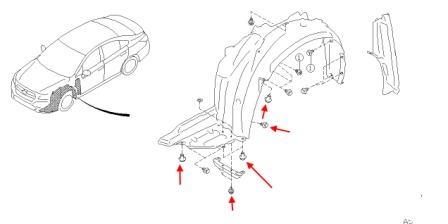 Diagrama de fijación del guardabarros delantero Subaru Legacy (después de 2014)