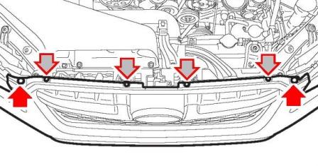 the scheme of fastening of a forward bumper Subaru XV crostrek