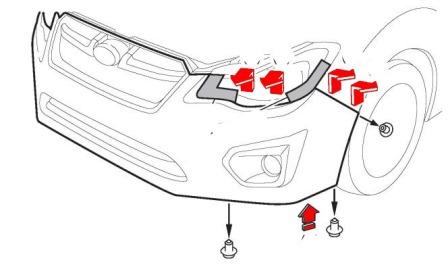 esquema de montaje del parachoques delantero Subaru XV crostrek
