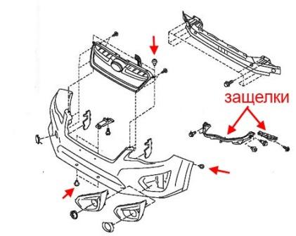esquema de montaje del parachoques delantero Subaru XV crostrek