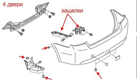 the scheme of fastening of the rear bumper Subaru XV crostrek