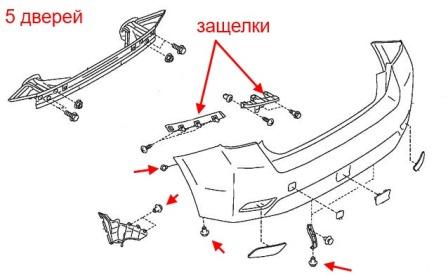 esquema de montaje del parachoques trasero Subaru XV crostrek