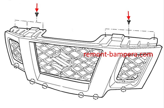 Schéma de montage de la grille de radiateur Suzuki Equator