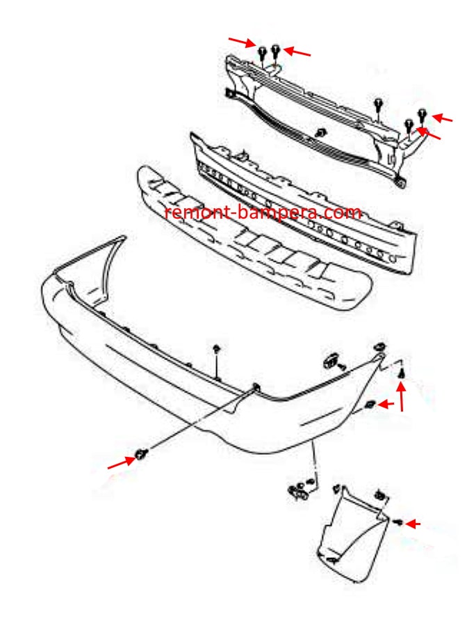 Rear bumper mounting diagram Suzuki Baleno I (1995-2002)