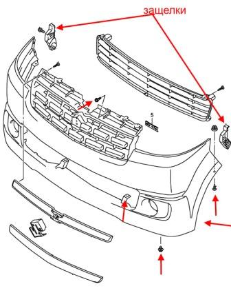 the scheme of fastening of the front bumper Suzuki APV