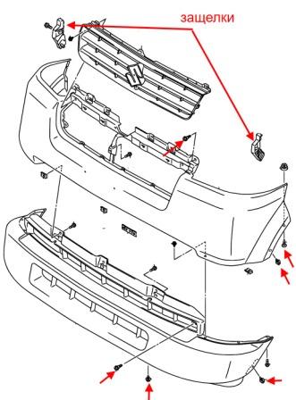 Diagrama de montaje del parachoques delantero Suzuki APV