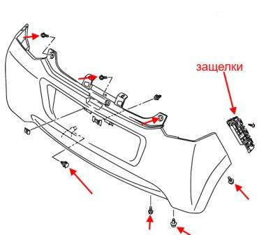 esquema de montaje del parachoques trasero Suzuki Alto (Maruti)