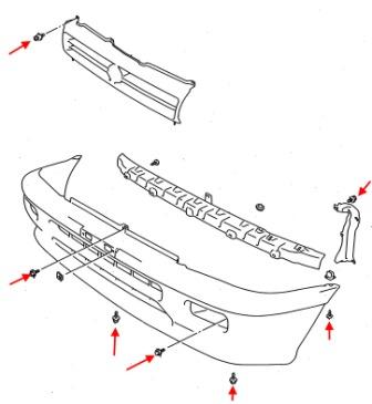 Diagrama de montaje del parachoques delantero Suzuki Alto (Maruti)