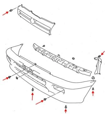 the scheme of fastening of the front bumper Suzuki Alto (Maruti)