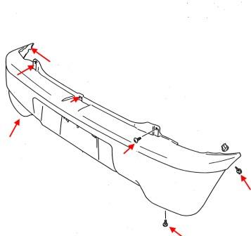 esquema de montaje del parachoques trasero Suzuki Alto (Maruti)
