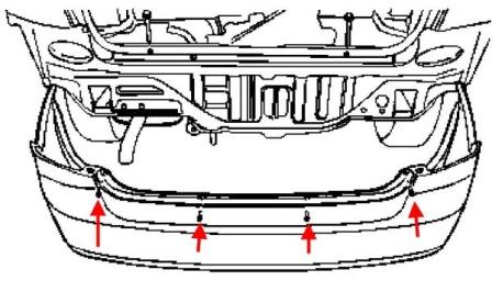 Diagrama de montaje del parachoques trasero Suzuki Forenza (Reno)