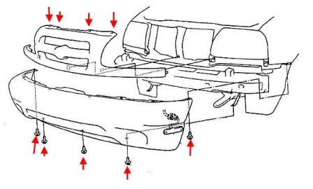 Schéma de montage du pare-chocs avant Chevrolet Tracker (1998-2004)