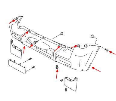 Montageplan für die hintere Stoßstange von Suzuki Jimny (seit 1998)