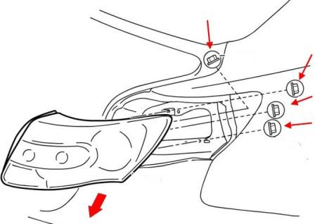Diagrama de montaje de la luz trasera Suzuki Kizashi