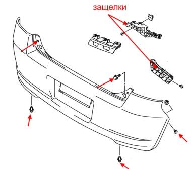 Montageplan für die hintere Stoßstange von Suzuki Swift (2004-2017)