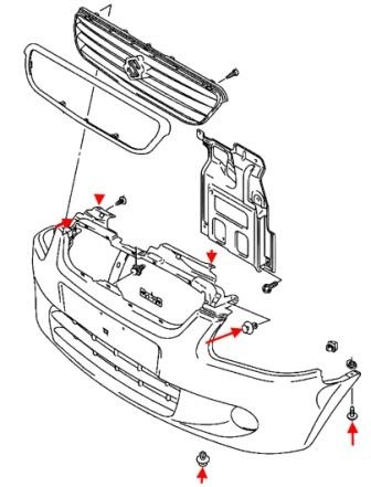 the scheme of fastening of the front bumper Suzuki Wagon R+