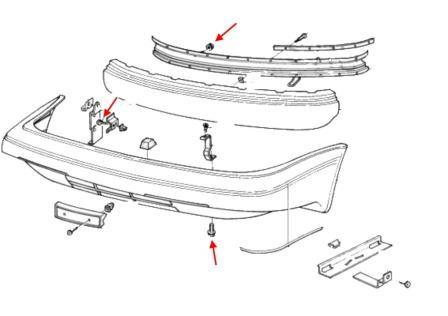 Diagrama de montaje del parachoques delantero del Volvo 480