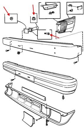 the scheme of fastening of the front bumper Volvo 740-960