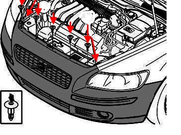 diagrama de montaje del parachoques delantero Volvo C70 (2006-2013)