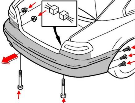 the scheme of fastening of the rear bumper Volvo C70 (1997-2005)