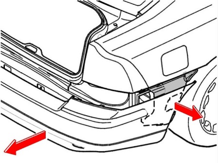 the scheme of fastening of the rear bumper Volvo S60 V70 XC70 (2000-2009)