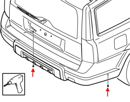 the scheme of fastening of the rear bumper Volvo S60 V70 XC70 (2000-2009)