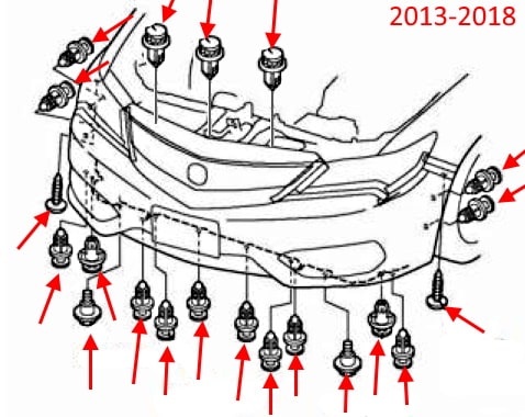 Diagrama de montaje del parachoques delantero del Acura ILX