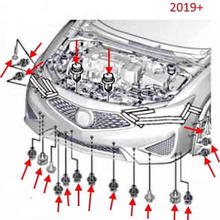 Схема крепления переднего бампера Acura ILX 