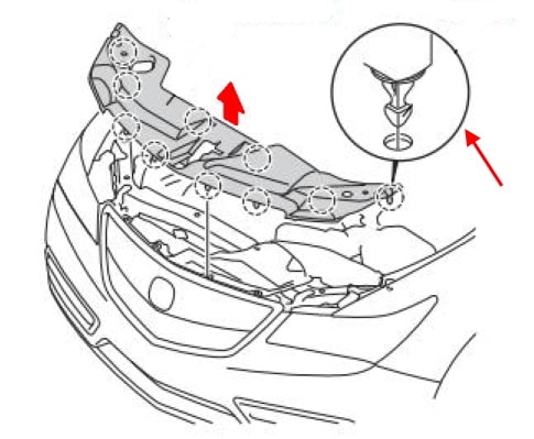 Esquema de montaje del parachoques delantero Acura MDX (2014-2020)