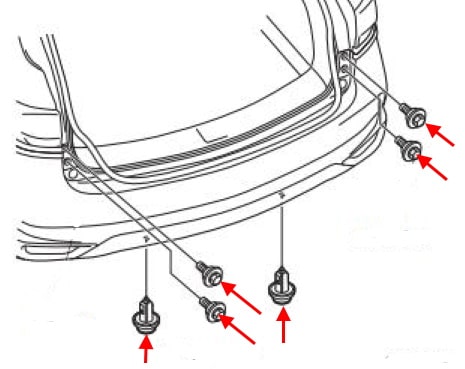 Esquema de montaje del parachoques trasero Acura MDX (2014-2020)