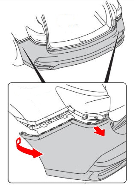 Esquema de montaje del parachoques trasero Acura MDX (2014-2020)