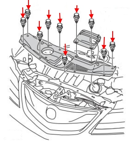 Схема крепления переднего бампера Acura RDX (2012-2018)