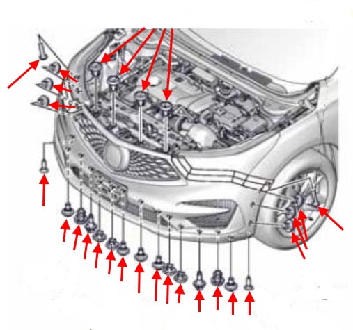 Diagrama de montaje del parachoques delantero de la Acura RDX (2019+)