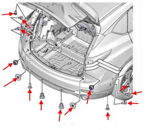 Схема крепления заднего бампера Acura RDX (2019+)