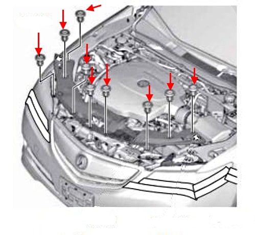 Esquema de montaje del parachoques delantero Acura TLX (2014+)