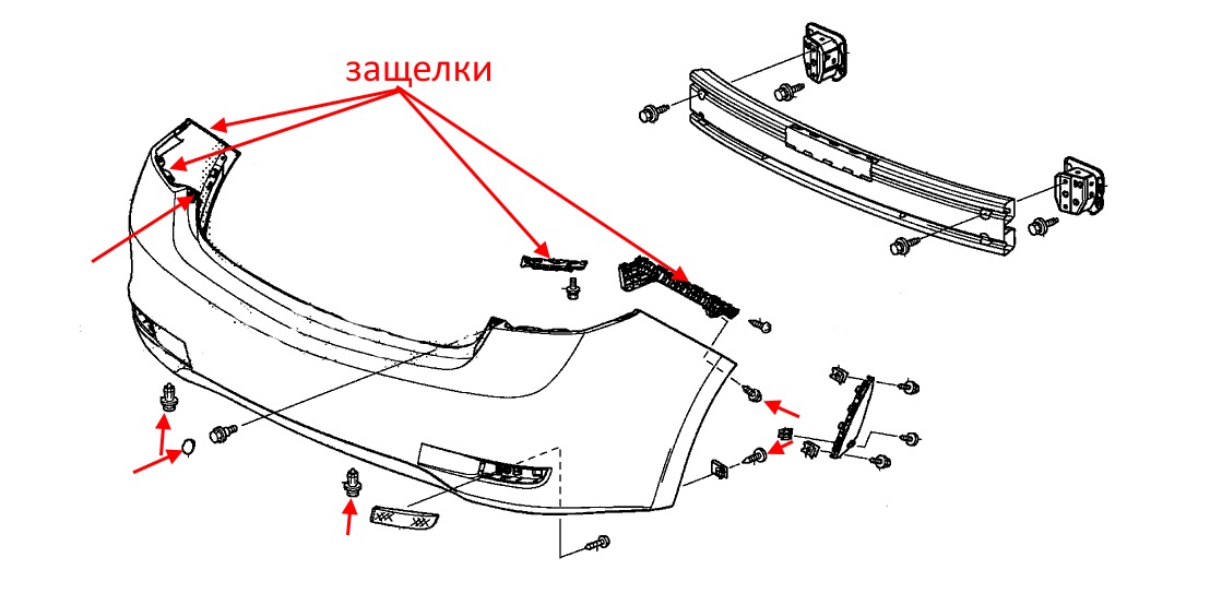 Diagrama de montaje del parachoques trasero del Acura ILX 