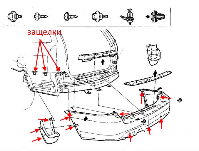 Schéma de montage du pare-chocs Acura MDX (2001-2006)